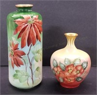 Pair of Hand-Painted Bud Vases, Tallest 7"