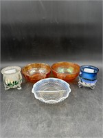 Hand Painted Glass Candle Holders & Other Glass