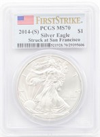2014-S FIRST STRIKE PCGS MS 70 Silver Eagle Dollar