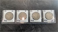 (4) 1970 Canadian 1 Dollar Coins