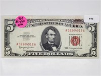 1963 Red Seal $5 Dollar Note