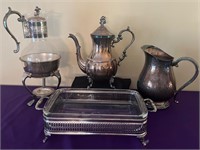 Silver Plate Tea Pots + Casserole Serving Dish