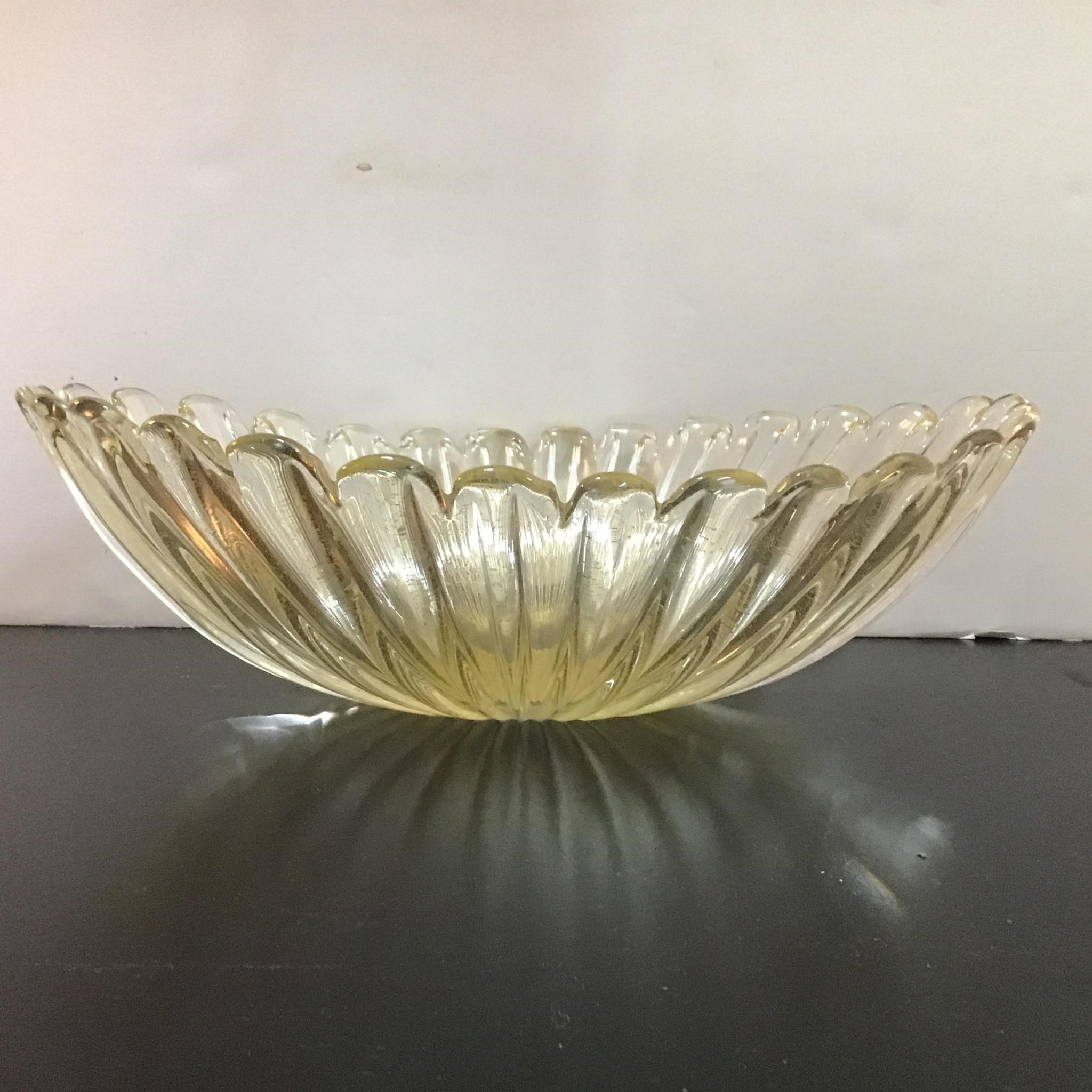 MURANO RIDGED GOLD FLECKED GLASS BOWL