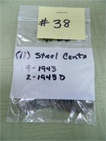 (11) Steel Wheat Cents, (9) 1943, (2) 43d