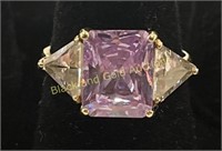10K Gold & Purple Gemstone Ring Sz 6