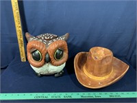 Owl cookie jar & chip and dip hat