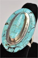 Indian Sterling & Turquoise Plateau Ring Signed