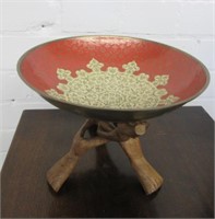 Brass Decorative Bowl on Hand Carved Stand