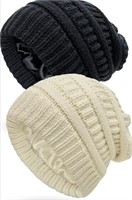 New  2 Pack Womens Satin Lined Beanie Hat Winter