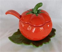Vintage tomato condiment bowl w/ lid & spoon -