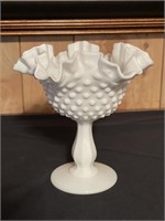 Fenton white hobnail compote