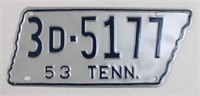 Silver 1953 TN license plate