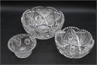3 Antique Sawtooth Cut Crystal Serving Bowls