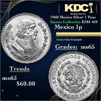 1960 Mexico Silver 1 Peso Santos Collection KM# 45