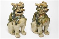 Japanese Foo Dogs, Glazed Ceramic, Vintage