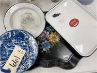 3 Pcs Graniteware & Metal Tray