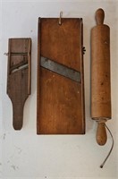 Vintage Slicers and Wooden Rolling Pin