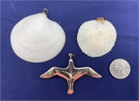 3 Pendants. Shell, Coral, and Seagull