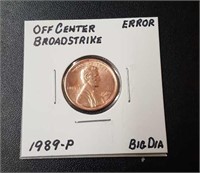 1989-P Off Center Broadstrike Error Penny