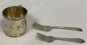 Sterling Silver Baby Cup and Forks