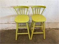 2 Tall Wood Green Chairs