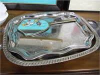 SILVER PLATED SERVING TRAYS, MIRROR & COMB
