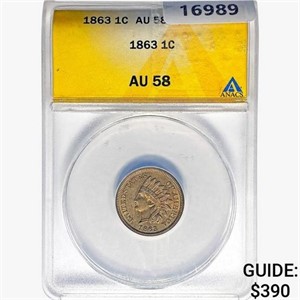 1863 Indian Head Cent ANACS AU58