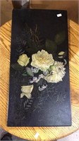 Antique Hand painted floral board, signed painted
