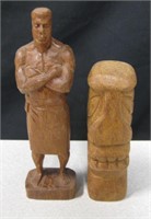 Wooden Carved Hawaiian Tiki Totem & Male Figure