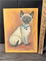 1970's Cat Painting On Cardboard