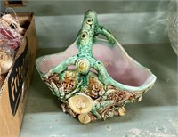 MAJOLICA STYLE BASKET - REPAIRED HANDLE