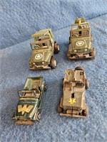 4 MILITARY WILLYS JEEP TOY CARS TWO- 3.5" TWO 2.5"