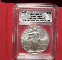 2017 Silver Eagle-First Day of Issue, Wood Case,