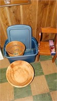 Wooden bowl, basket, child's chair, tote