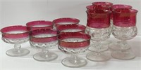 11PC 1950's CRANBERRY TIFFIN KINGS WINE & SHERBET
