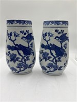 Pair Vintage blue & white vase flawed