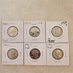 6 Proof Quarters 1968s, 1978s, 79s, 80s, 81s, 82s