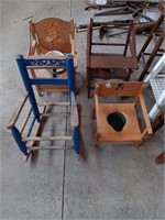 Early wood potty chairs & rocker