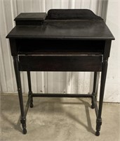 (II) 
Vintage Wooden Writing Desk. 
Hinge on