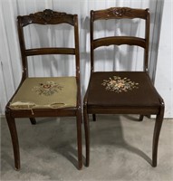 (II) 
Pair of Floral Embroidered Seat Carved