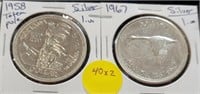2X BID - 1958 & 1967 SILVER CANADIAN DOLLARS