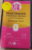 1/4 GRAIN BENCHMARK GOLD BAR