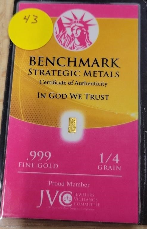 1/4 GRAIN BENCHMARK GOLD BAR