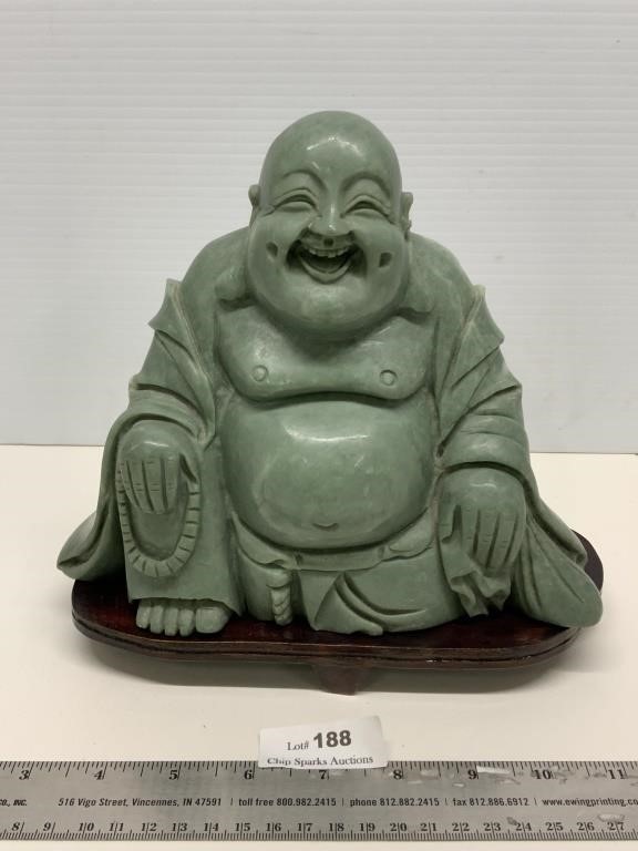 7 1/2" Happy Buddha Jade Carving w/ Stand