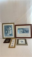 FIVE MISCELLANEOUS FRAMED PICTURES / ARTWORK