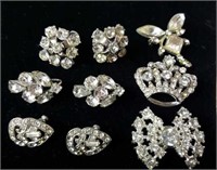 Rhinestone earrings and brooches