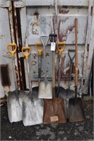 6 aluminum and 2 steel scoop shovels; as is