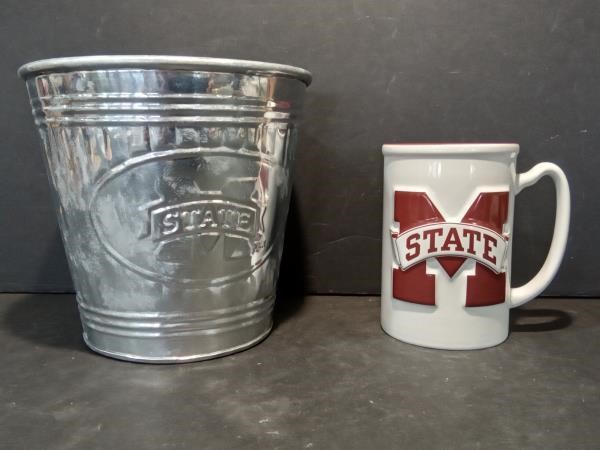 Mississippi State Metal Bucket and Coffee cup