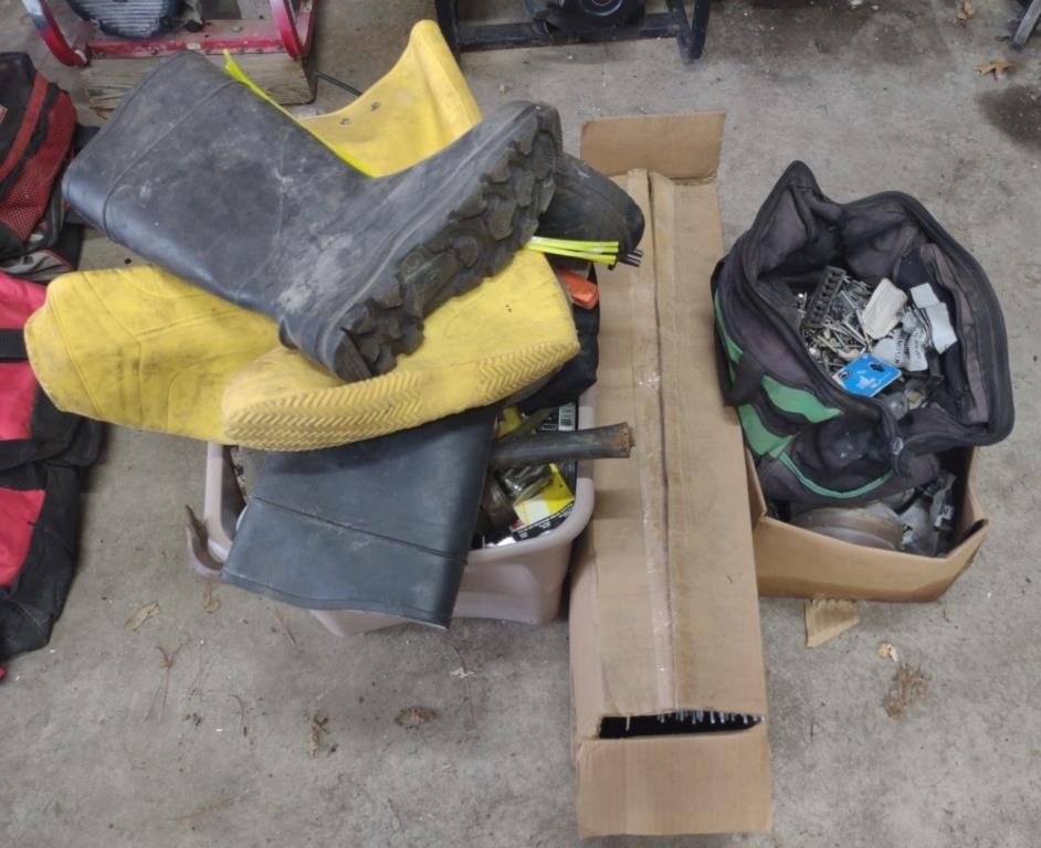 Rubber Work Boots, Crow Bars, Hammers,