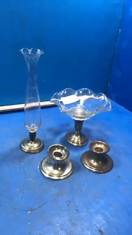 Weight vase,dish,candle holders (4)